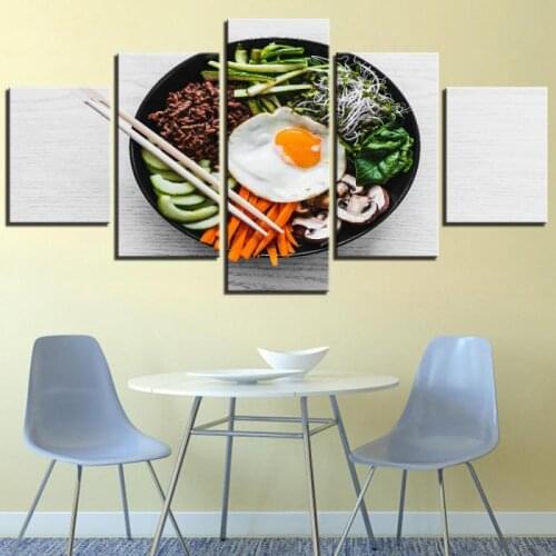 5 Pieces Korean Bibimbap Canvas Painting Food Wallpapers Egg Vegetables Posters For Kitchen Restaurant Dining Room Decor Artwork
