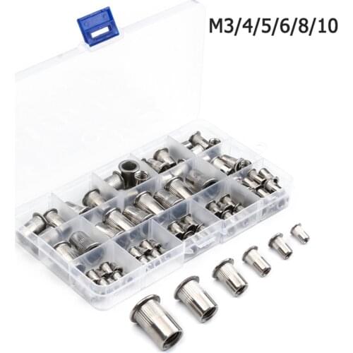 93Pcs Stainless Steel Rivnut Nuts With Box Flat Head Threaded Rivet Insert Nutsert Cap Rivet Nut M3 M4 M5 M6 M8 M10