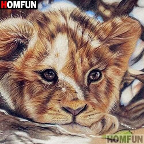 HOMFUN Full Square/Round Drill 5D DIY Diamond Painting "Animal lion" 3D Diamond Embroidery Cross Stitch Home Decor A30016