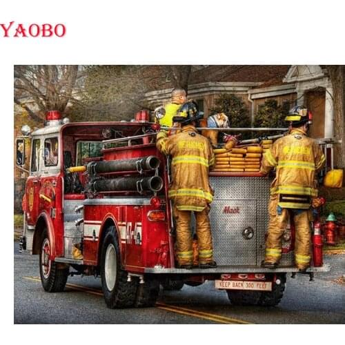 5D Diamond Painting Diy Fire Truck And Firefighter Cross Stitch Diamond Mosaic Embroidery For Sale Full Square Drill Rhinestone