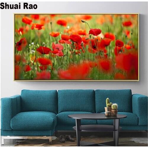 Poppies 5 d diy diamond painting full square round diamond embroidery rhinestone of pictures mosaic 3d red flower field home art