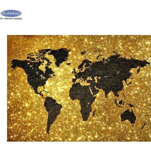 Diamond Embroidery Abstract Art Black Gold World Map 5D Diamond Painting Full Square drill Diamond Mosaic Cross Stitch Decor