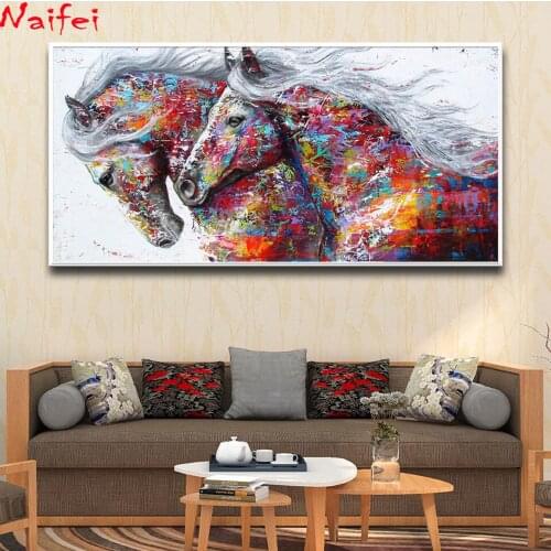 Diamond Painting Color two Horses pattern Abstract art diamond mosaic 5D icon 3D embroidery sale large decoration animals decor