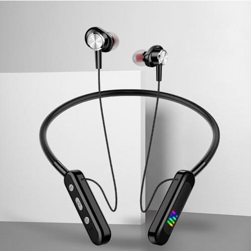 Wireless Headset Bluetooth 5.0 LED Colorful Light Stereo Headphone Wireless Sports Neckband Bluetooth Earphone Black
