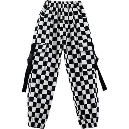 Kid Cool Hip Hop Clothing Strap Streetwear Checkered Tactical Cargo Jogger Pants for Girls Boys Jazz Dance Costume Clothes