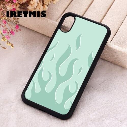 Iretmis 5 5S SE 2020 Phone Cover Case for iPhone 6 6S 7 8 Plus X Xs XR 11 12 Mini Pro Max Rubber Silicone Green-mint Flames