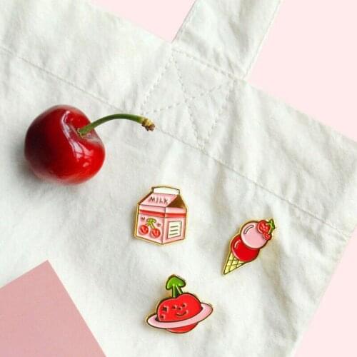 Cherry Milk Ice Cream Avocado Enamel Pin Fruits Collection Lapel Pins Cute Badges for Jackets Backpack Jewelry Gift for Friends