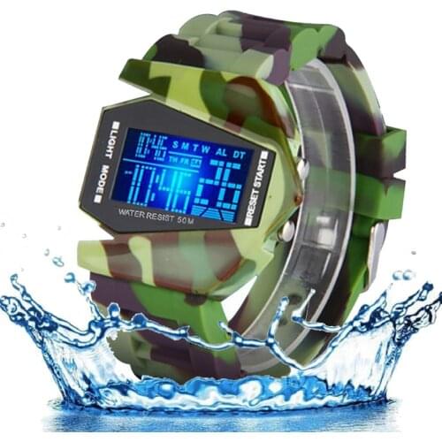 Digital Jet Military Men Watch Army Camouflage Plane Flash Led Wristwatch Man Sport 50M waterproof A320-5