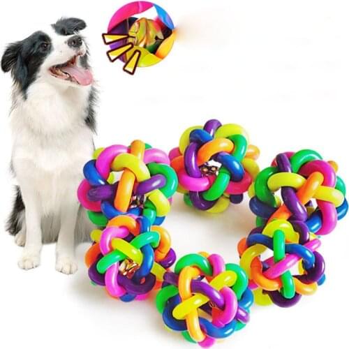 Pet Dog Puppy Colorful Rubber Training Chew Pet Bell Squeaky Play Toy Cat Ball Bite Resistant Play Balls Dogs Accessories