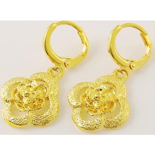 Elegant 12x32mm Earrings For Women, Fashion Female Party flower Earrings,24K Gold GP fashion drop earrings Jewelry