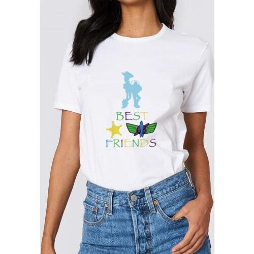 Summer Women Clothing T-shirts New Harajuku Toy Story Woody Buzz BEST FRIEND Tshirt Short Sleeve Top Tees Fashion Casual T Shirt