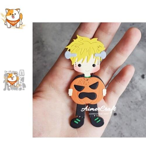 Halloween Boy hold pumpkin Metal Cutting Dies Scrapbooking Stencil DIY Embossing Craft Die Cuts Card Making New Dies For 2020