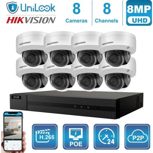 Hikvision Original Camera Kit 8Pcs DS-2CD2185FWD-I Outdoor Security System 8MP Hik OEM NVR IP67 H.265+ Guarding Vision