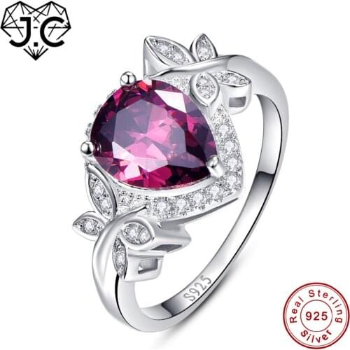 J.C Water Drop Top Quality Spessarine Garnet & Blue White Topaz Real 925 Sterling Silver Ring Size 6 7 8 9 Noblest Fine Jewelry