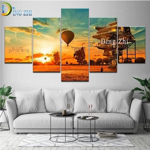 5 Piece Hot Air Balloon Platform Diamond Painting Full Square Round Drill Diamond Mosaic Embroidery Landscape Multi-Module Gift