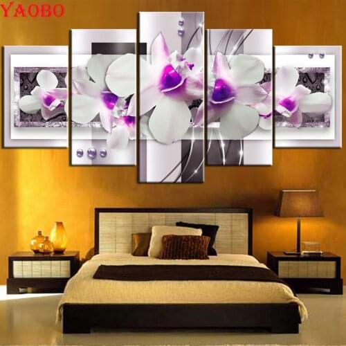 5d diy diamond embroidery Magnolia Flower 5 PCS diamond painting Cross Stitch mosaic Rhinestone Multi-picture Modern Wall Art