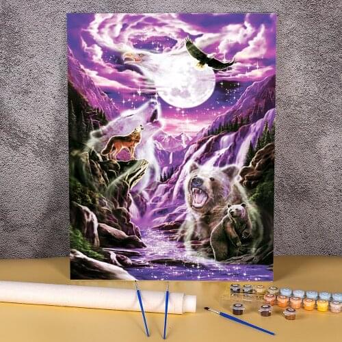 Animal Wolf Paint By Numbers Set Oil Paints 50*70 Canvas Pictures Wall Decoration For Children Handiwork Wall Handicraft