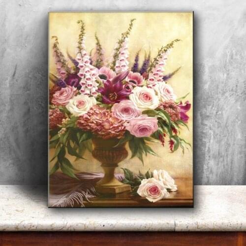 Classical pink rose flowers landscape canvas printings oil painting printed on canvas home room wall art decoration pictures