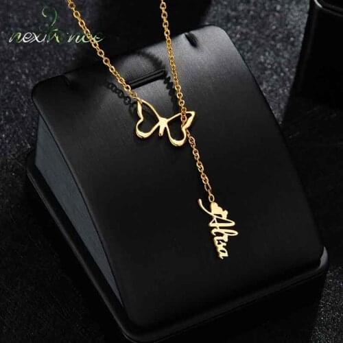 Nextvance Fashion Butterfly Customized Name Necklace Stainless Steel Charm Personalized Pendant Chain for Women Jewelry Gift