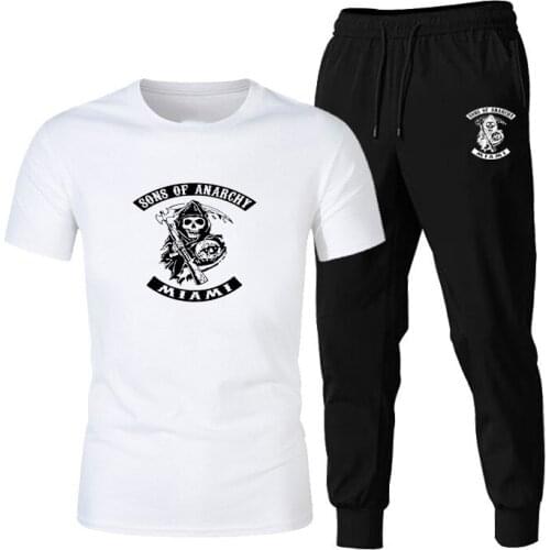 2021 Mens Sports Suit Pure Cotton T-shirt + Trousers Two-piece Solid Color Printing Men/women Casual Outdoor Mens Sportswear