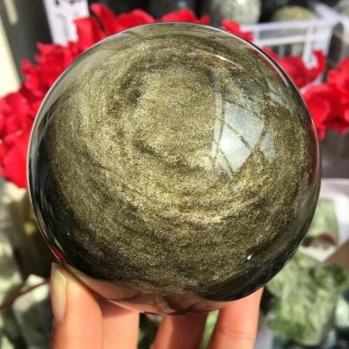Natural crystal gold obsidian sphere mineral gem chakra healing home decoration pieces