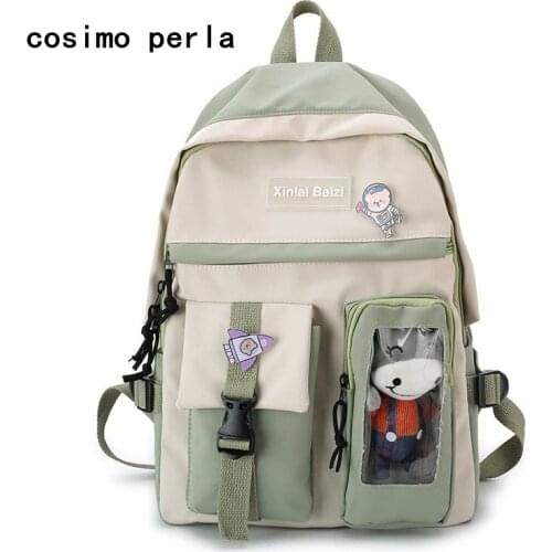 Patchwork Candy Color Nylon Backpacks for Women Large Capacity 17 inch Laptop Schoolbag Teenage Girls Two Pocket Travel Bookbag