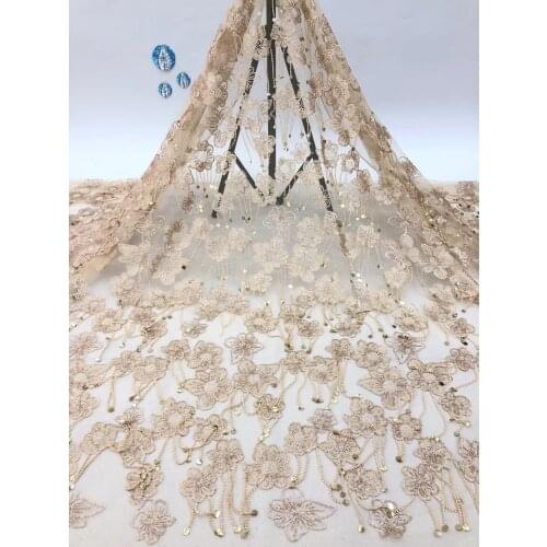 Nigeria Mesh Lace Fabric Africa Handmade Beaded Lace Fabric High Quality French Tulle Lace Fabric Bride XB4639