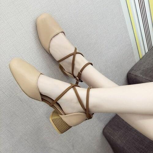 2020 Summer New Square Head Retro All-match Mary Jane Shoe Tip Sandals Women Chunky Heel Fairy Wind Order Supervisor Shoes Women