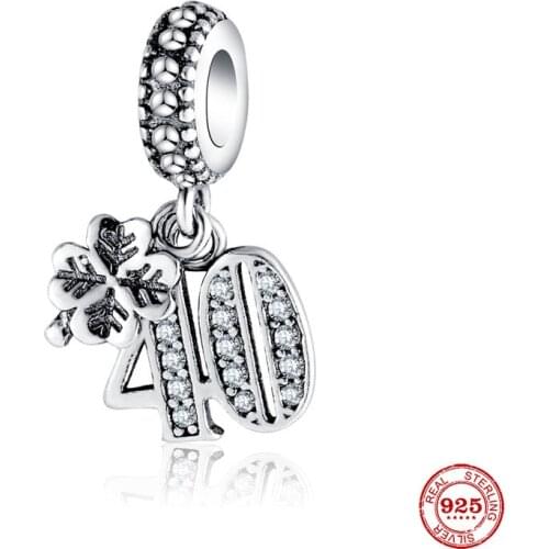 New Original silver color 40th celebration dangle diy bead charm fit european pandora charms bracelet bangles diy jewelry P121