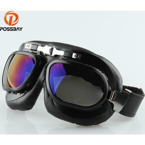 POSSBAY Adult Reflective Lens Ski/Skate Glasses Motocross Goggles Anti UV Motorcycle Cycling Retro Helmet Glasses Cafe Racer MTB