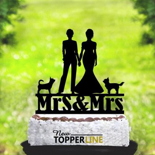 Same-sex lady and mrs Cake Topper, Mrs and Mrs with two dogs wedding Cake Topper silhouette, wedding cake decoration Supplies