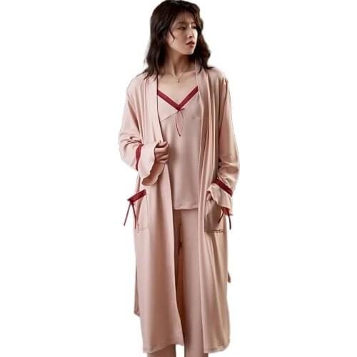 10811c-15Spring Autumn pajamas Three-Piece Pajamas Women Sling Nightgown Suit Maiden Sexy Homewear Cool Thin Sleepwear