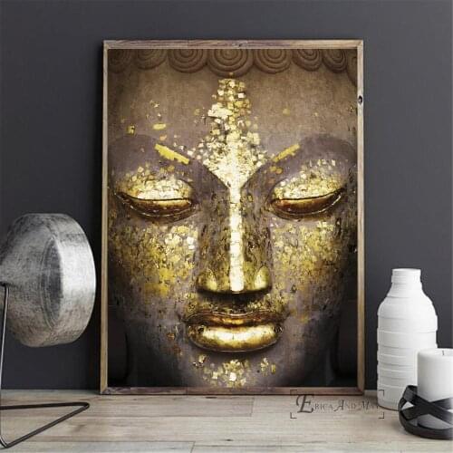 Buddha Face Gold Artwork On Sale Poster Wall Painting Living Room Abstract Canvas Art Pictures For Home Decor No Frame