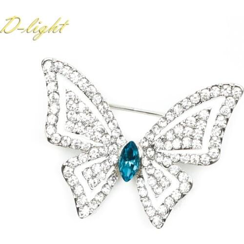 Simple Full Drills Zircon White Butterfly Brooches Metal Men Women Daily Lapel Collar Sweater Jewelry Pin Gift Office Accessory