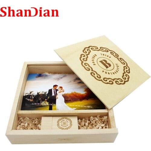 SHANDIAN Wooden Photo Album Large oval usb+Box usb flash drive U disk Pendrive 16GB 32GB 64GB Wedding Studio 170mm*170mm*35mm