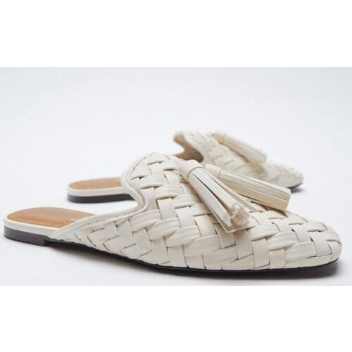 Shoes Ladies' Slippers Fringe Cover Toe Slipers Women Female Mule Soft 2021 Flat Mules Rome Cane Rubber Slides Basic PU Fringe F