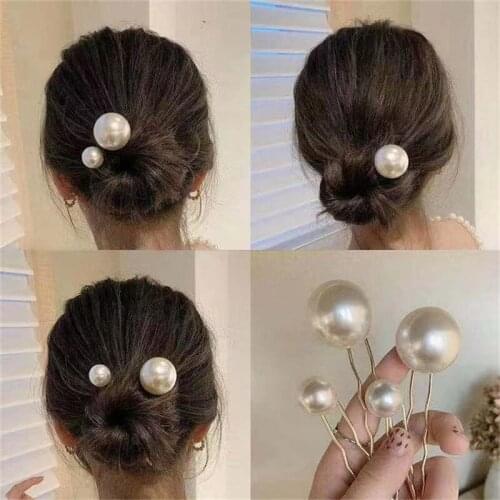 Ins elegant antique imitation pearl hairpin simple modern hairpin temperament net red ball head hair headdress Hair Sticks