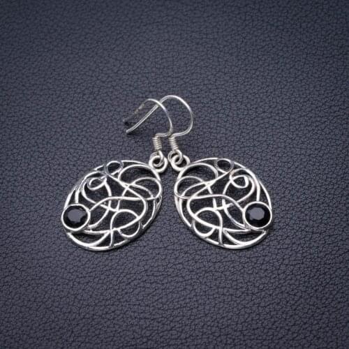 StarGems Natural Black Onyx Handmade 925 Sterling Silver Earrings 1.5" D6978