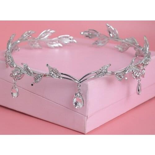 Crystal Crown Bridal Hair Accessory Wedding Rhinestone Waterdrop Leaf Tiara Crown Headband Frontlet Bridesmaid Hair Jewelry