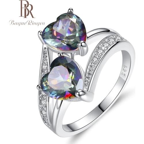 Bague Ringen Top Brand Double Heart Design Topaz Rings For Women Silver 925 Jewelry Gemstone Rings Christmas Anniversary Gifts