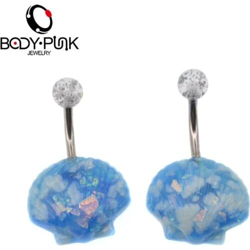 Body Punk Jewelry Acrylic Light Blue Shell Curve Fake Female Navel Piercing nombril Sex Beach Style Body Jewelry High Quality