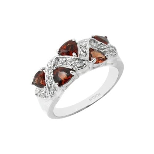 CoLife Jewelry Sterling Silver Band Ring with Gemstone 4mm Natural Garnet Ring 925 Silver Garnet Jewelry Gift for Woman