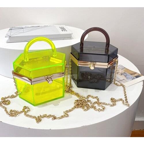 Female Bag Polygonal Small Box Handbag Acrylic Transparent Box Bag Fashion Trend Personality Diagonal Bag Clear Bags Women Bag