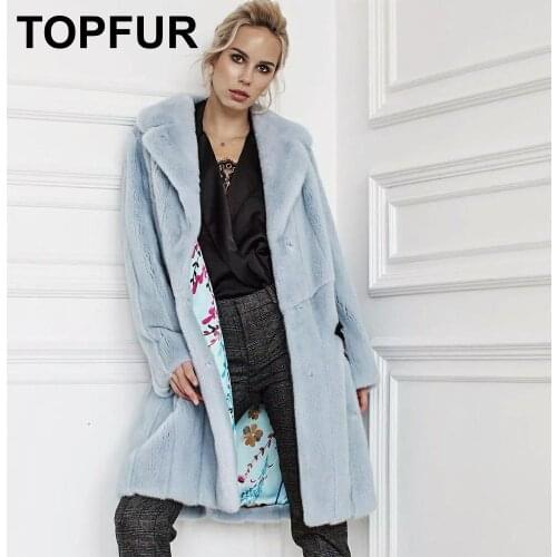 TOPFUR Natural Mink Fur Coat Women Winter Coat Blue Jacket With Lapel Collar Bule Mink Fur Genuine Leather Jackets Real Fur Coat