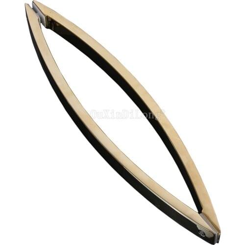 1Pair 304 Stainless Steel Shower Door Knob Square Tube Moon Bend Golden Handles C-C:400mm/450mm GF93