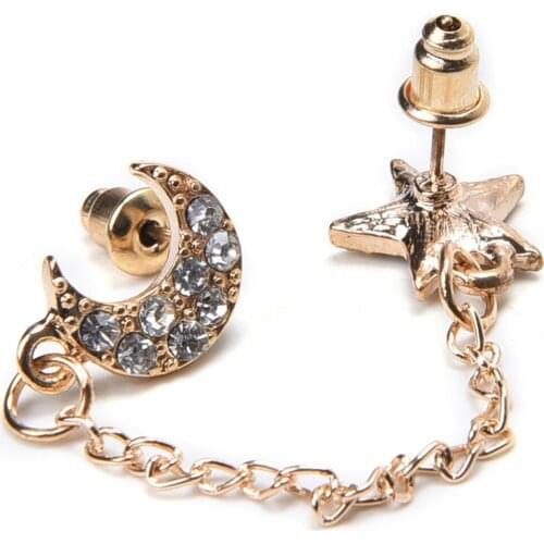 1 pc New Fashion Women Moon & Star Shape Crystal Rhinestone Stud Earrings