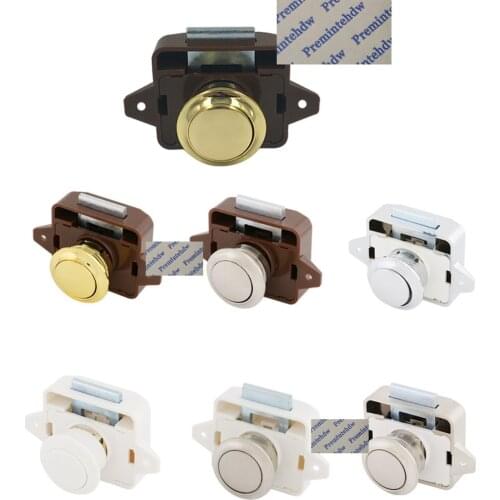 10Pcs/Lot Keyless Push Button Spring Latch RV Yacht Drawer Boat Trailer Caravan Cabinet Pop Up Knob Gold Nickel