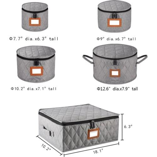 5PCS Portable Dinnerware Storage Bag with Cap Trays Organizer Box Round Plate Cup Felt Protectors Case Organization for Home