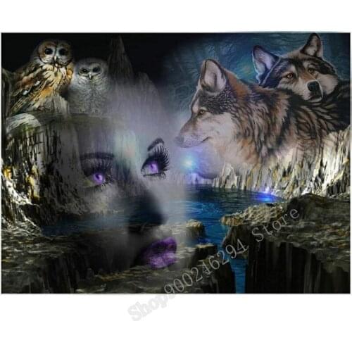 5D DIY Full Diamond Embroidery Woman wolf Diamond Painting Cross Stitch Rhinestone Home Decoration FF2364