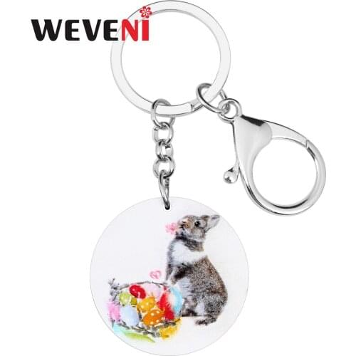 WEVENI Acrylic Round Easter Eggs Hare Rabbit Bunny Keychains Big Animal Keyring Jewelry For Women Men Fashion Gifts Decoration